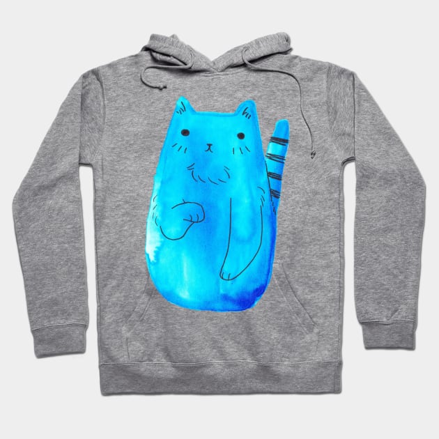 Striped Tail Blue Watercolor Cat Hoodie by saradaboru